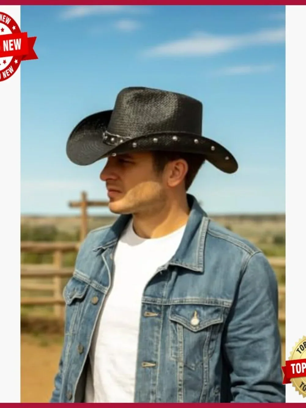 Unisex Western Drifter Hat with Studded Band, 3.25